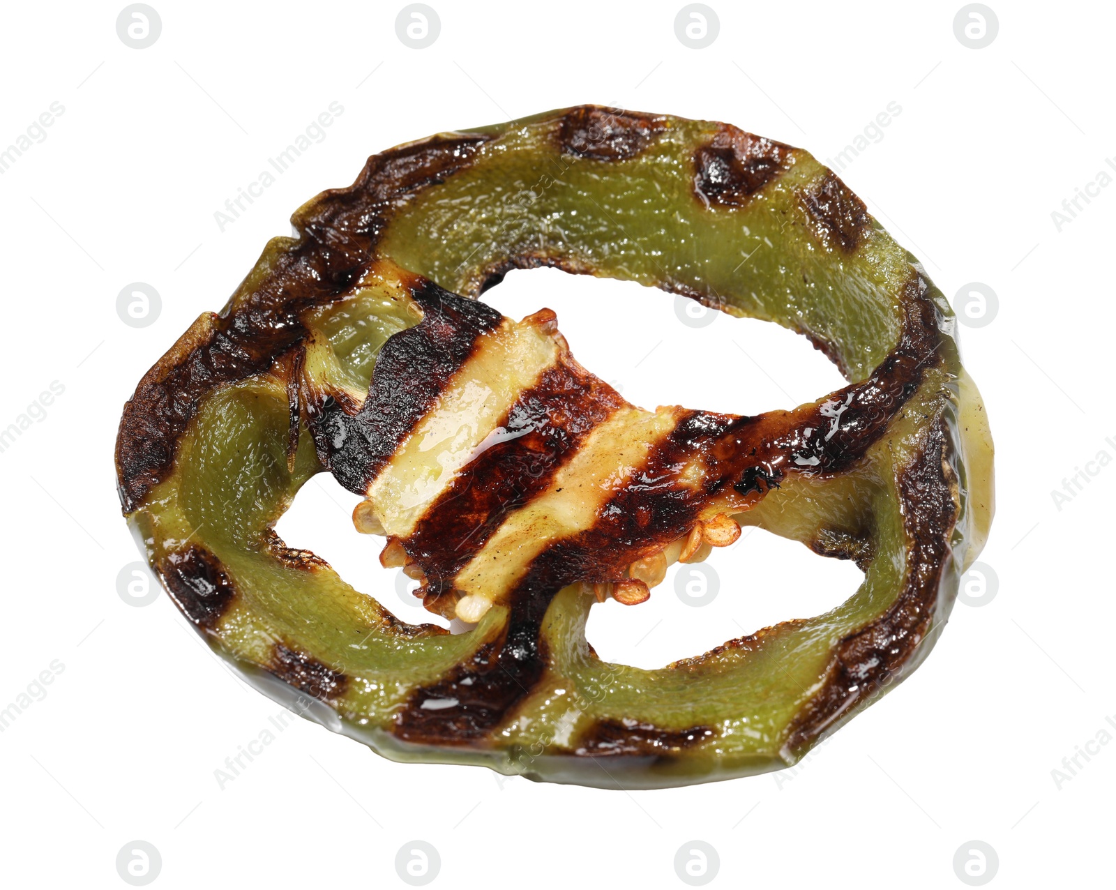 Photo of Slice of grilled green chili pepper isolated on white