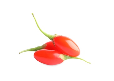 Fresh goji berries on white background. Healthy superfood