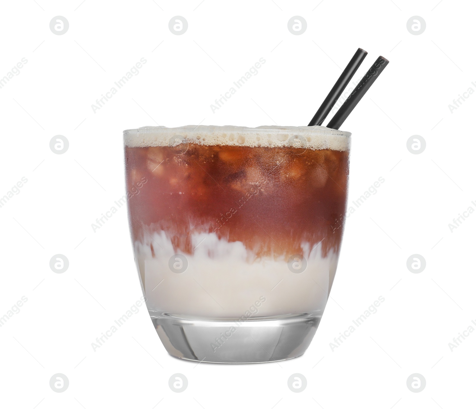 Photo of Fresh alcoholic White Russian cocktail isolated on white