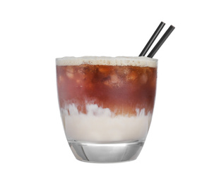 Photo of Fresh alcoholic White Russian cocktail isolated on white