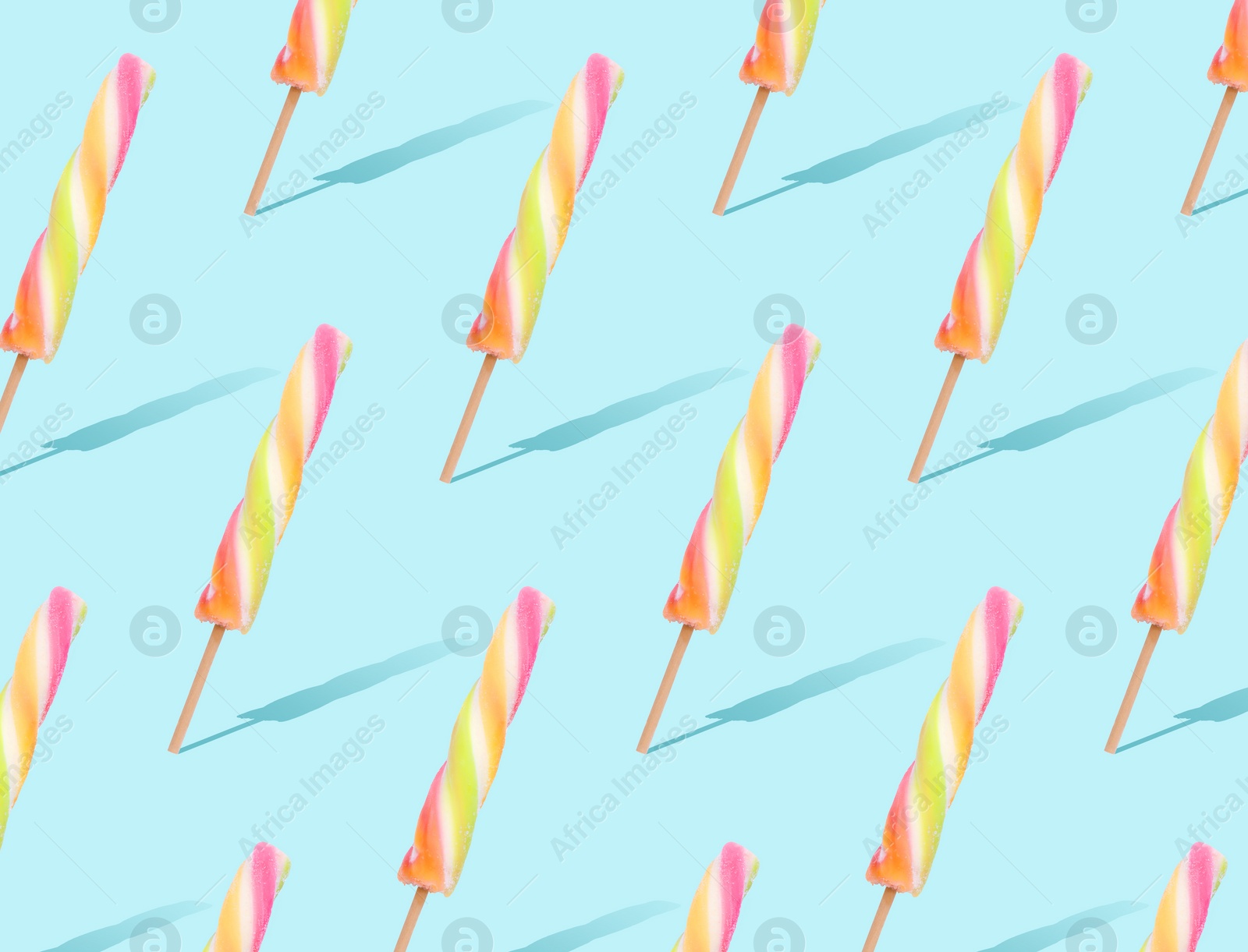 Image of Pattern with ice cream on pale light blue background