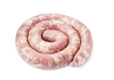 One raw homemade sausage isolated on white