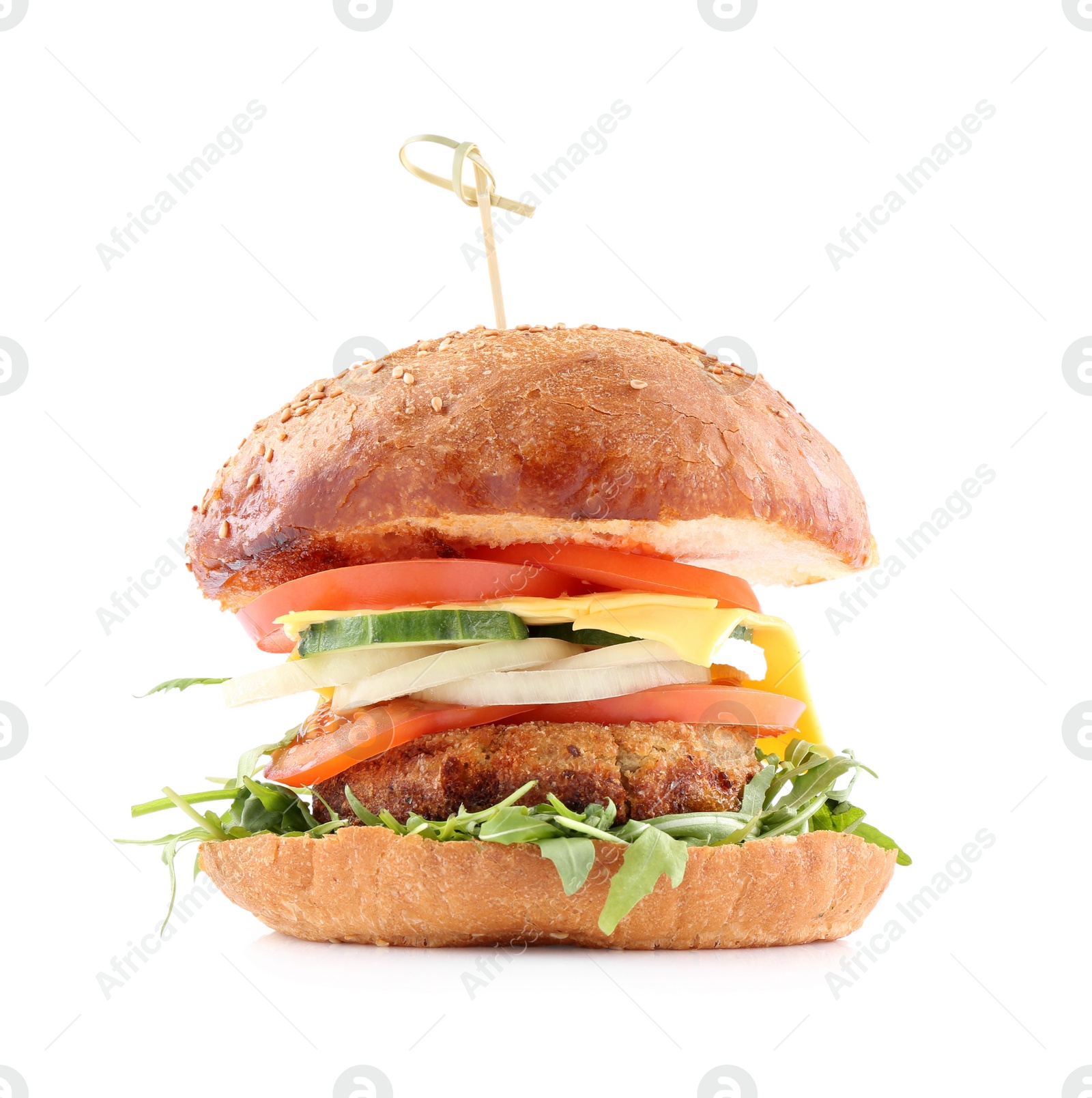 Photo of One delicious vegetarian burger isolated on white