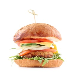 Photo of One delicious vegetarian burger isolated on white