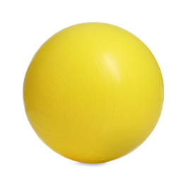 Photo of New yellow fitness ball isolated on white