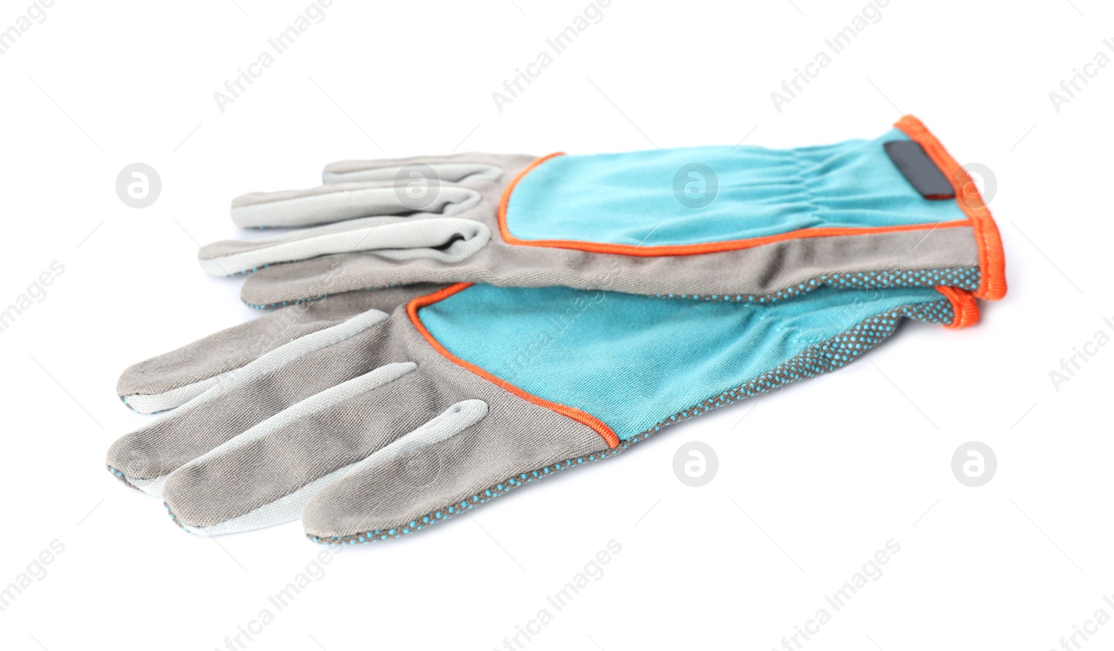 Photo of Pair of gloves on white background. Gardening tool