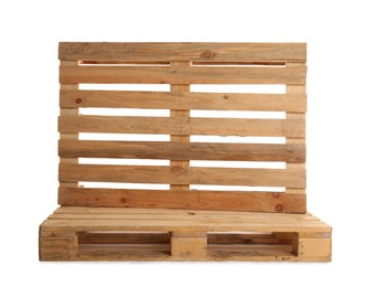 Photo of Wooden pallets isolated on white. Transportation and storage