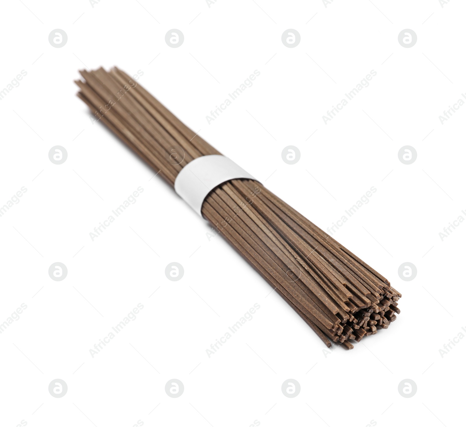 Photo of Uncooked buckwheat noodles (soba) isolated on white