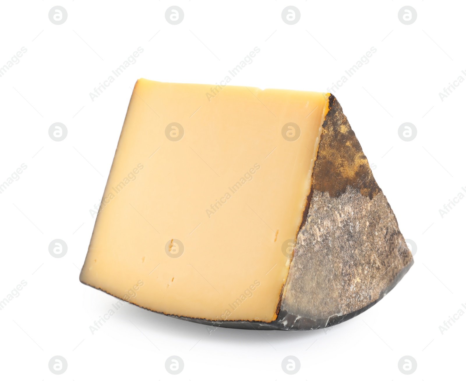 Photo of Piece of tasty fresh cheese isolated on white