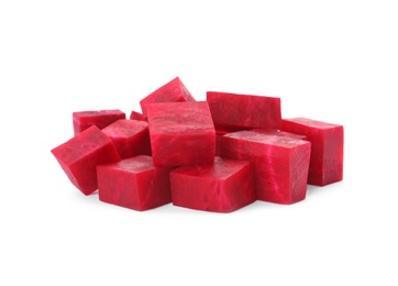 Photo of Cut fresh red beet on white background