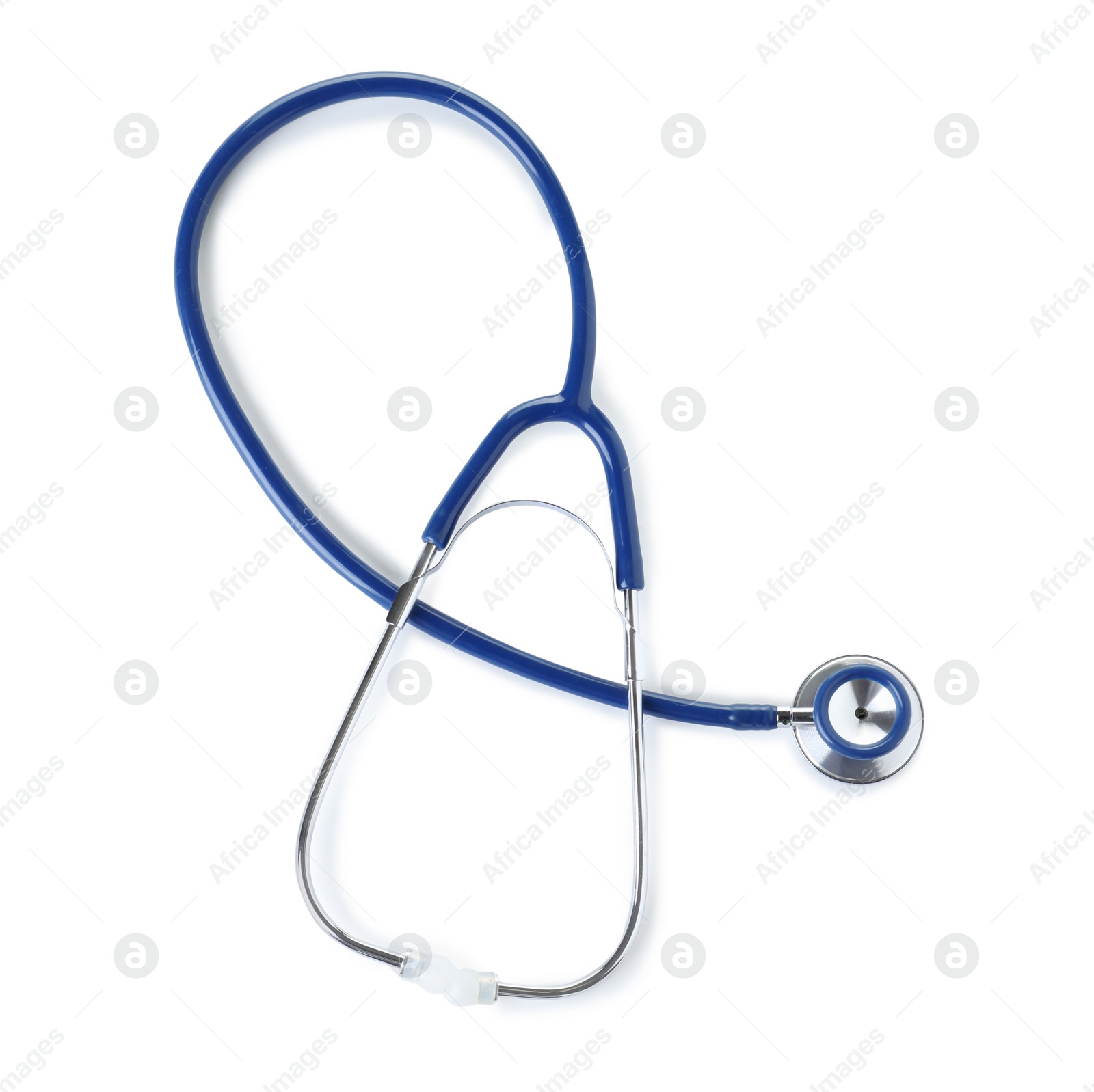 Photo of Stethoscope on white background, top view. Medical device