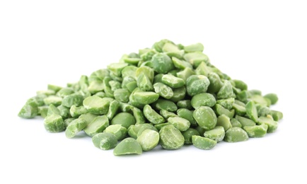 Pile of dried peas on white background