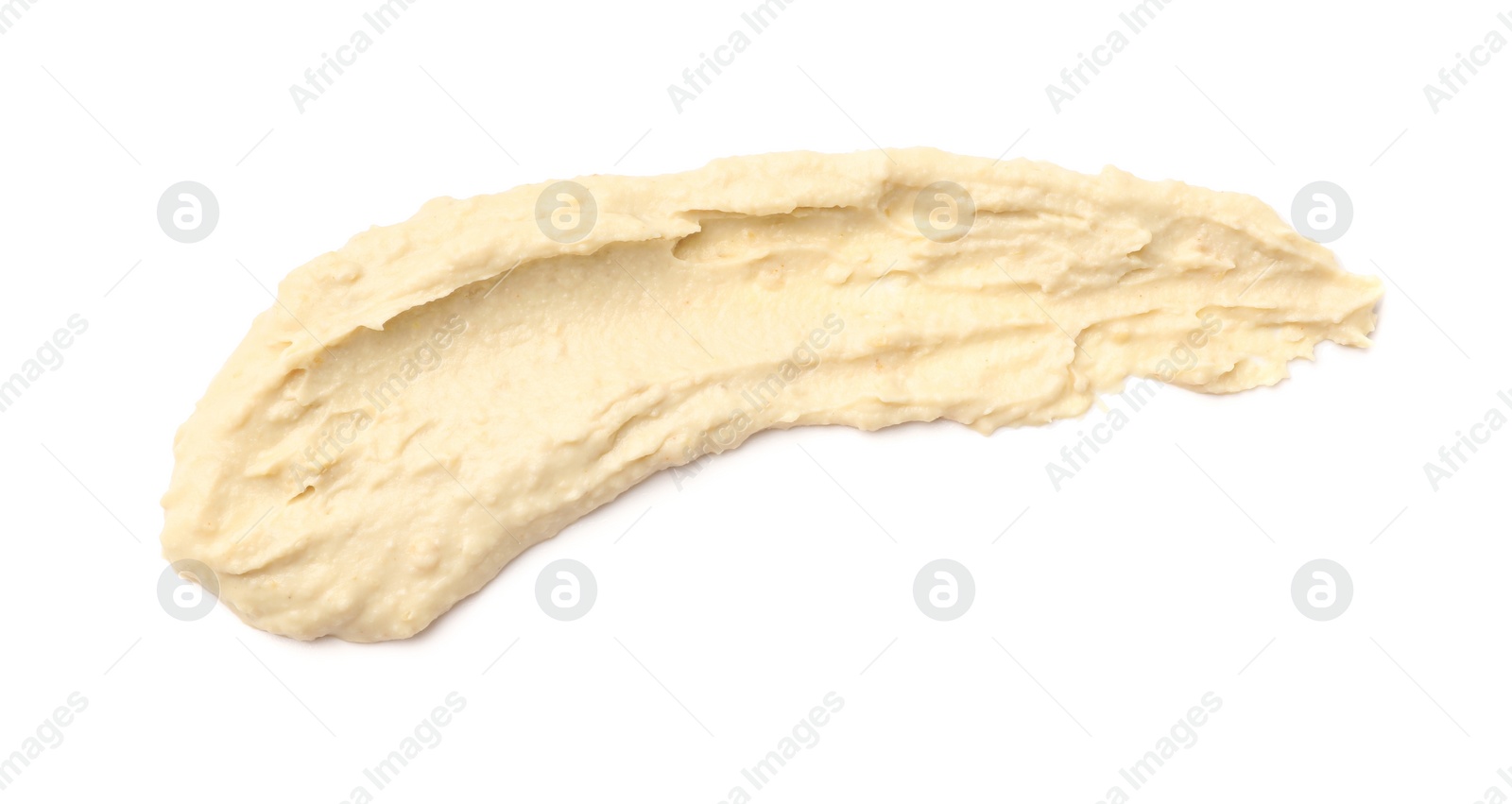 Smear of tasty hummus isolated on white, top view Photo of Smear of tasty hummus isolated on white, top view
