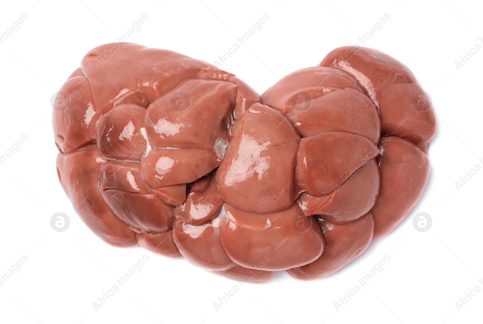 Photo of Fresh raw kidney meat isolated on white, top view