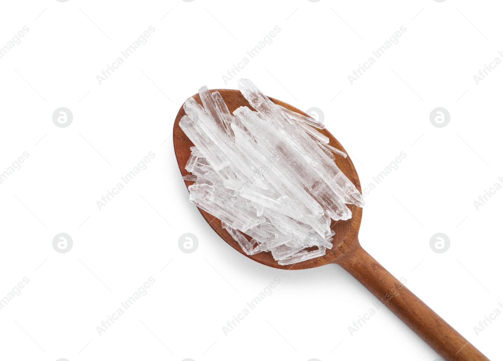 Photo of Menthol crystals on white background, top view