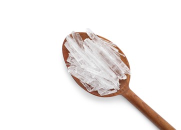 Photo of Menthol crystals on white background, top view