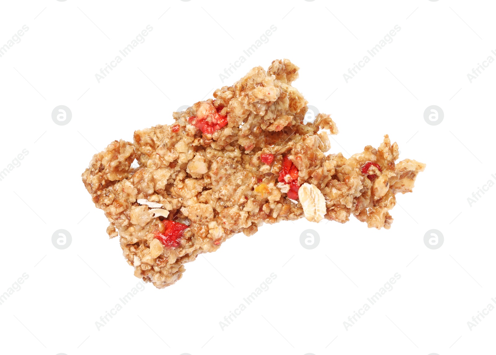 Photo of One piece of tasty granola bar isolated on white