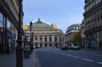 Paris, France - December 10, 2022: City street with Palais Garnier