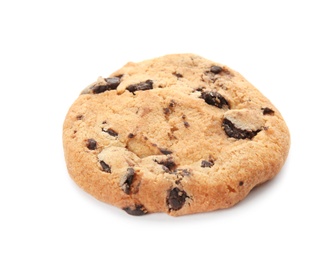 Tasty chocolate chip cookie on white background