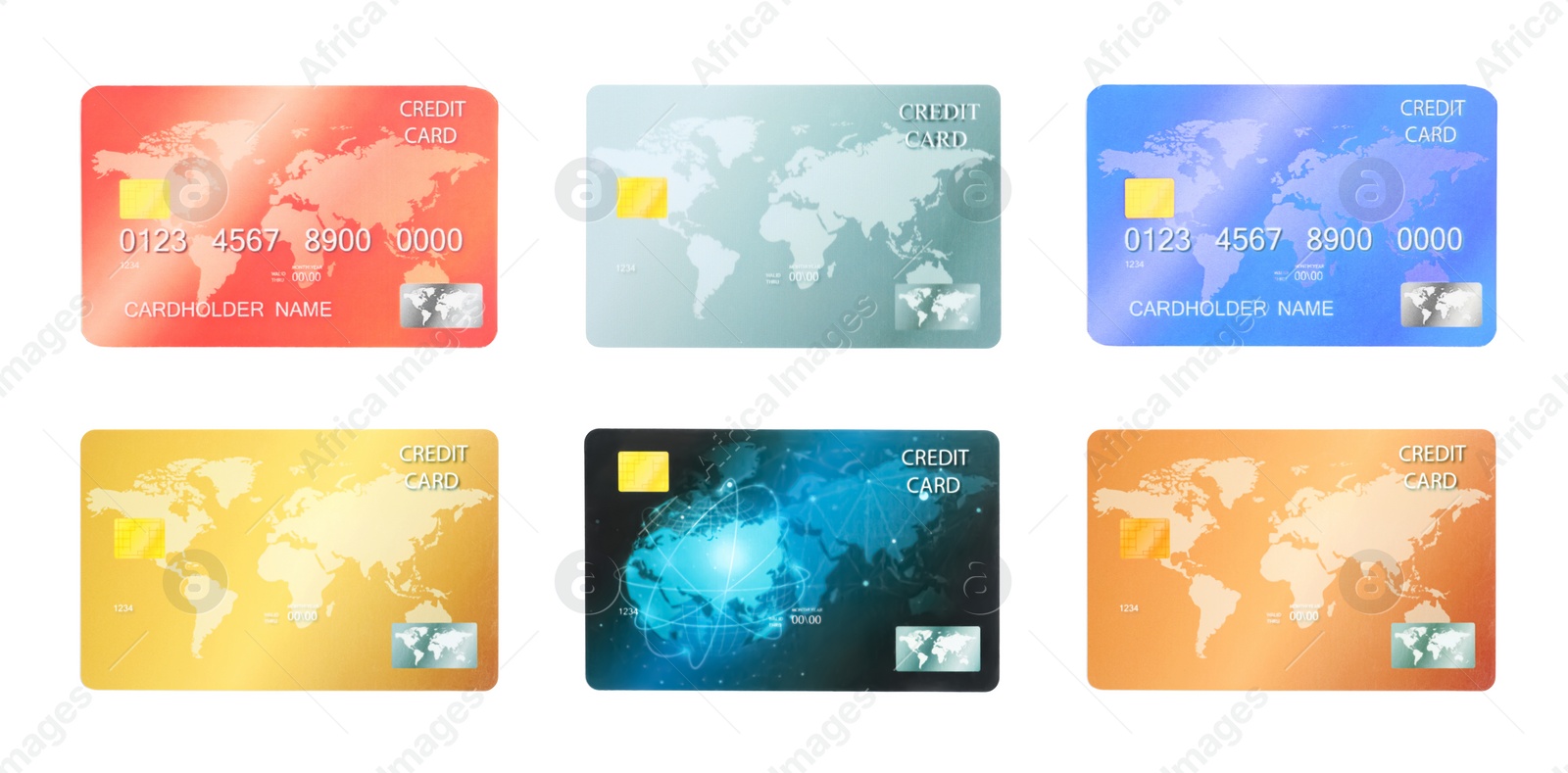 Image of Set of modern credit cards on white background. Banner design 