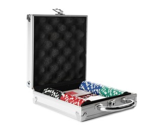Photo of Poker set on white background. Board game