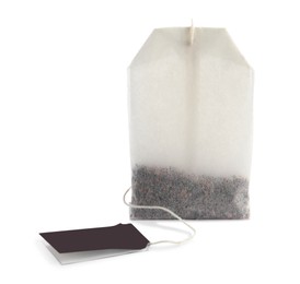 New tea bag with tab isolated on white