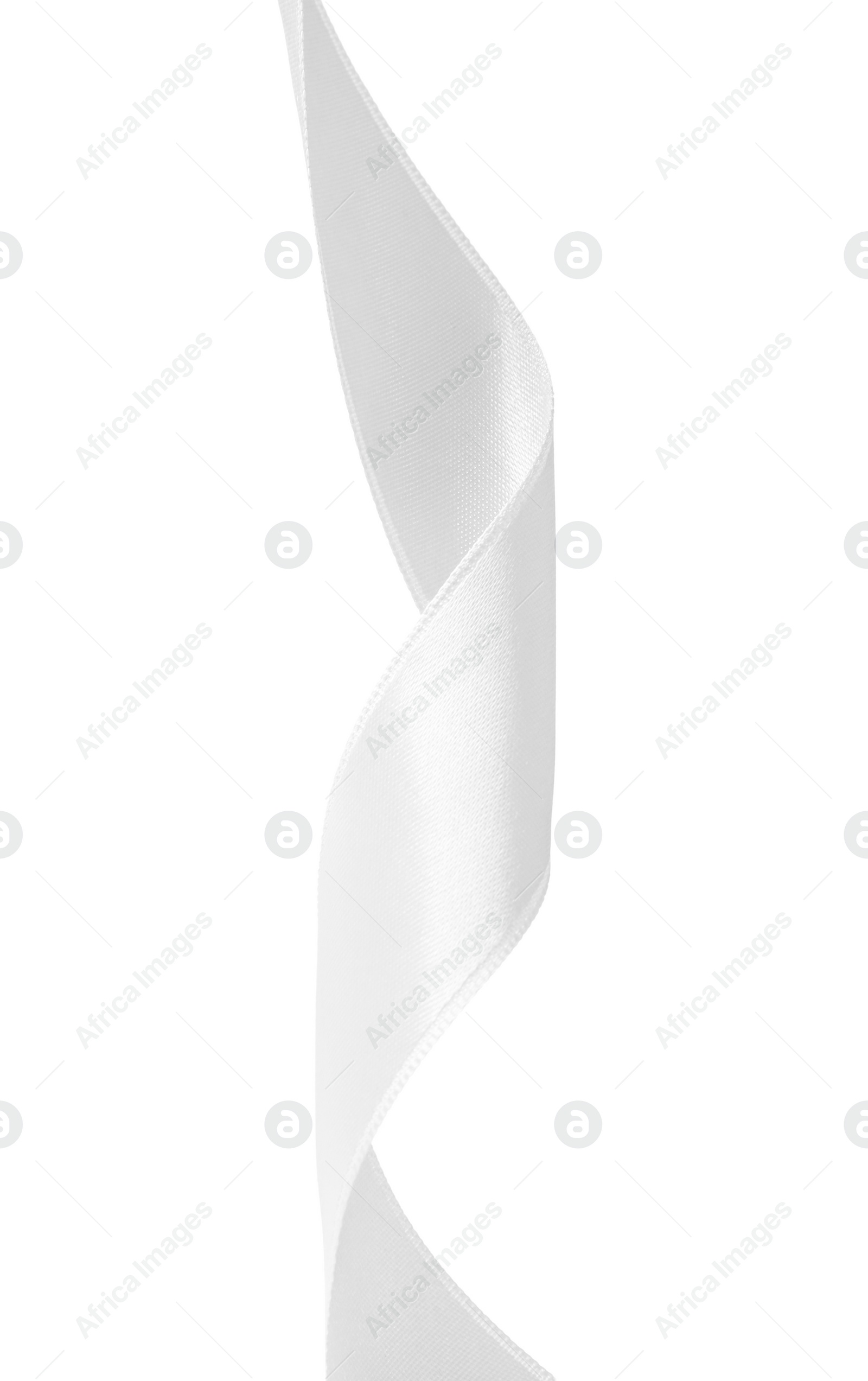 Image of One white satin ribbon isolated on white