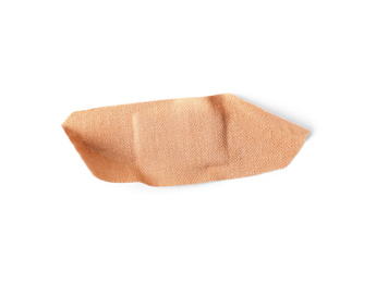 Photo of Used sticking plaster isolated on white, top view. First aid item