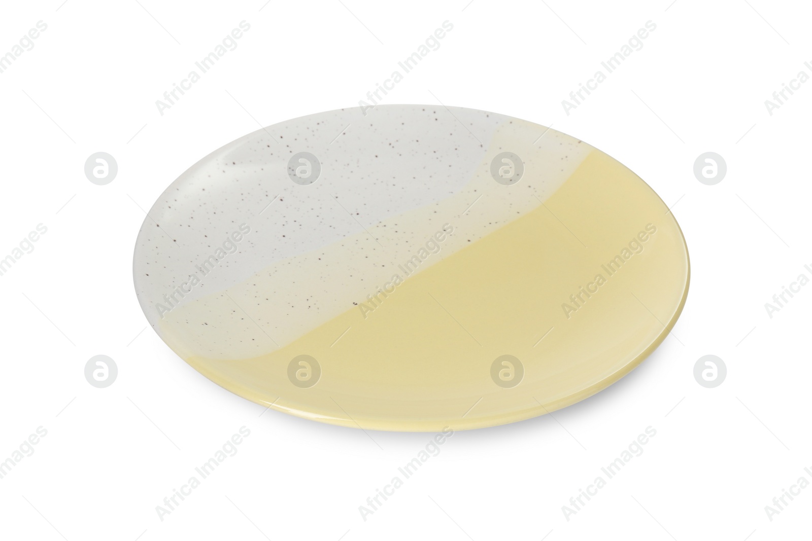 Photo of One beautiful ceramic plate isolated on white