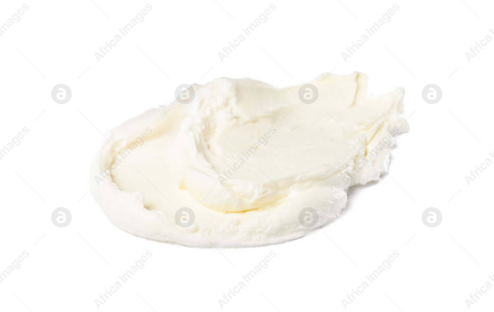 Photo of Smear of delicious cream cheese isolated on white