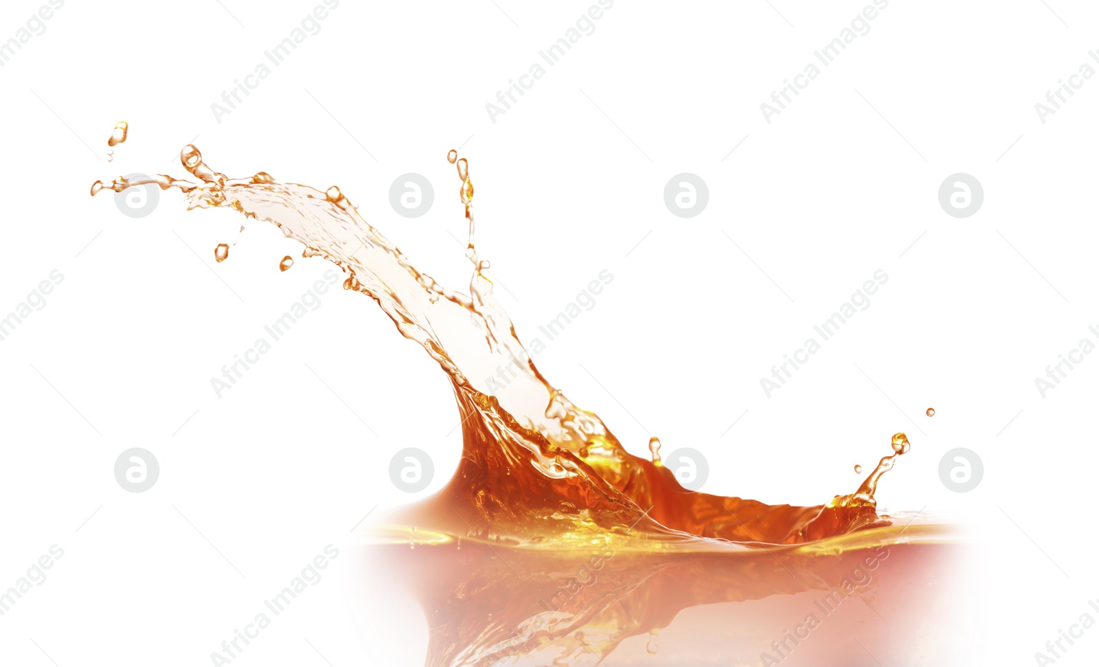 Photo of Splashing tasty fresh juice on white background