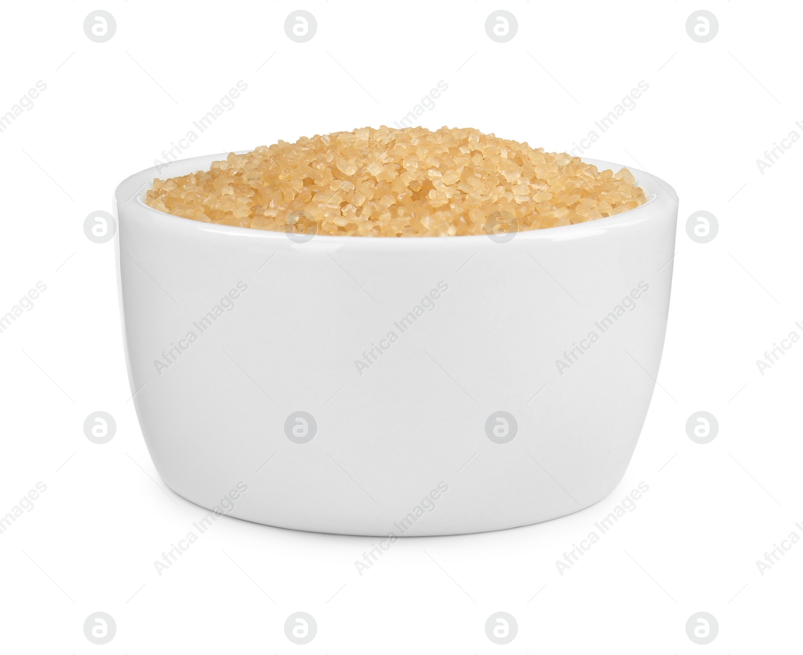 Photo of Brown sugar in bowl isolated on white