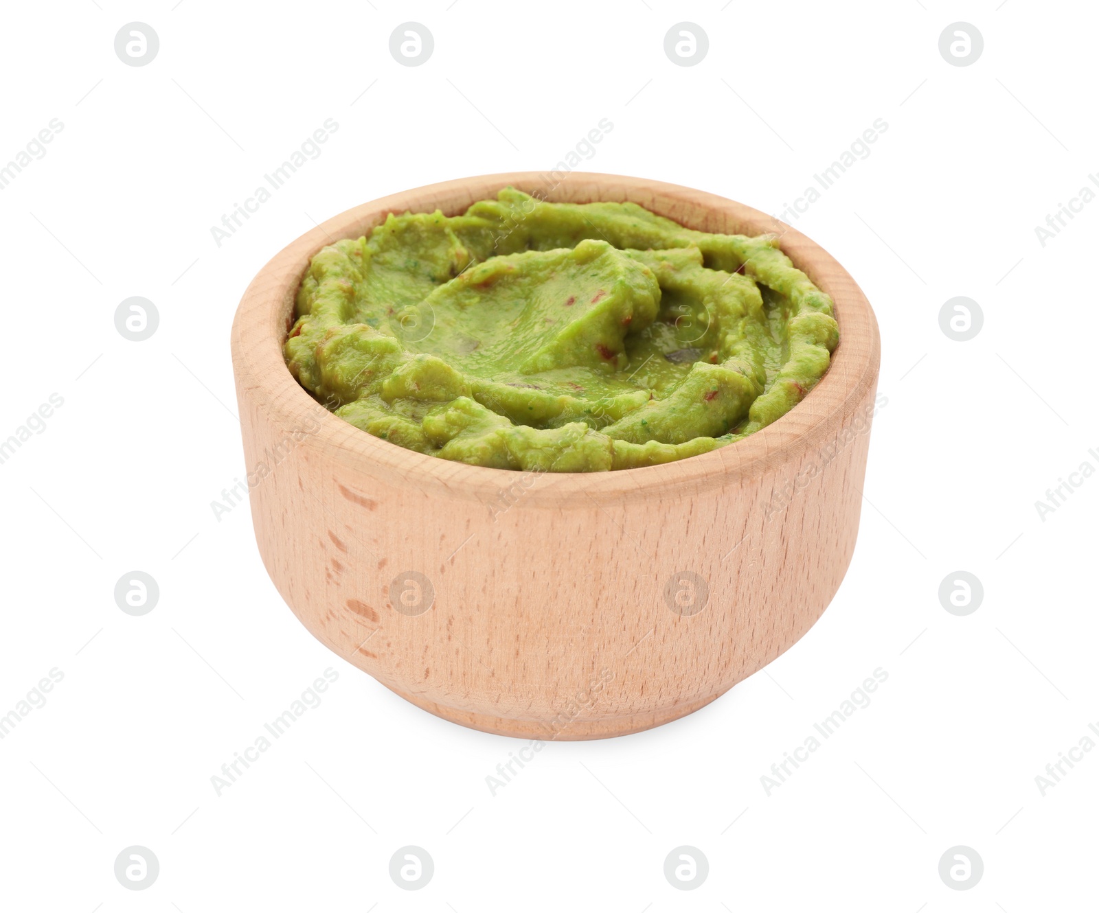 Photo of Bowl of delicious guacamole isolated on white