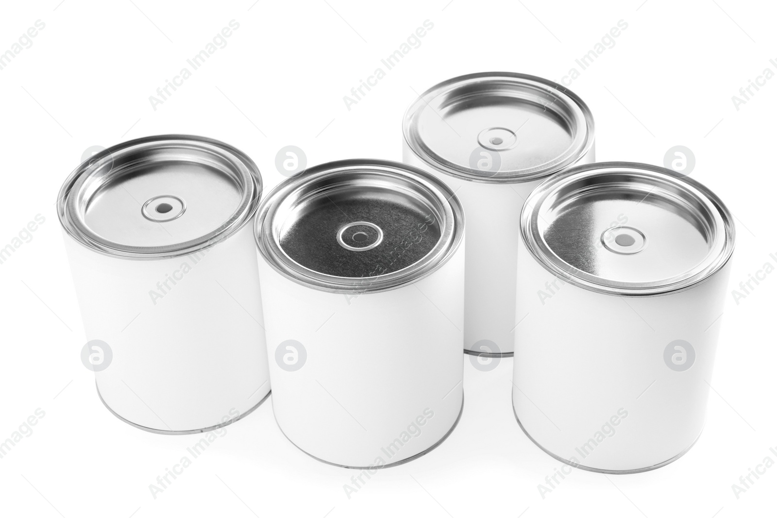 Photo of Closed blank cans of paint isolated on white