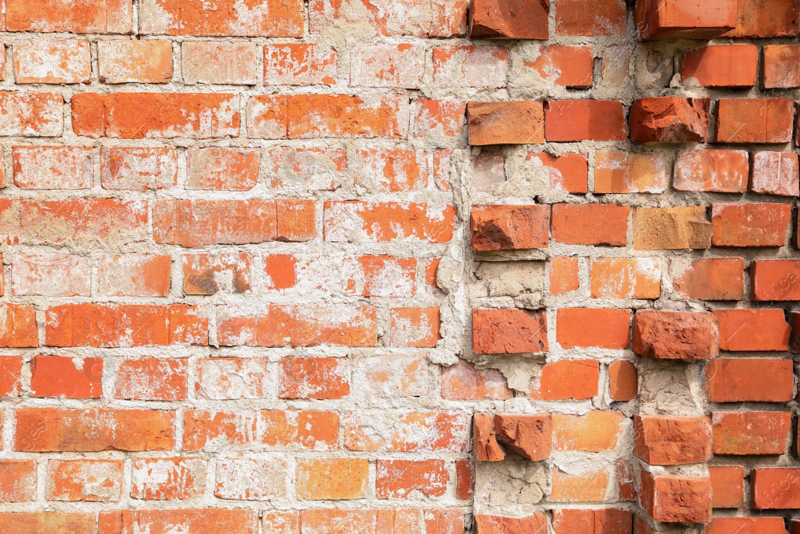 Photo of Texture of old red brick wall as background