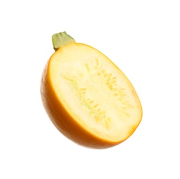 Photo of Slice of fresh ripe zucchini isolated on white