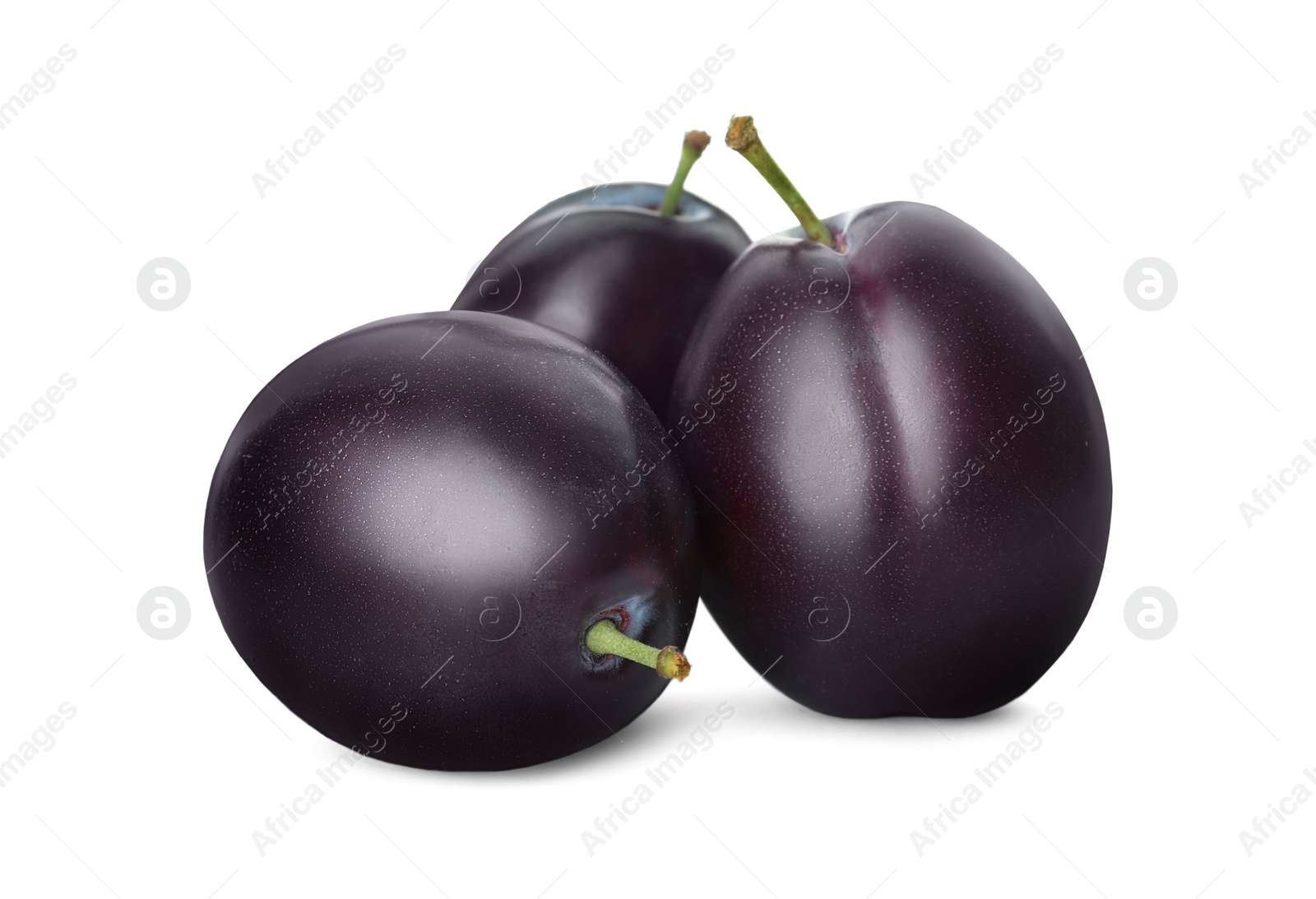 Photo of Delicious fresh ripe plums on white background