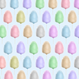 Collage with cotton candy on light background, pattern design