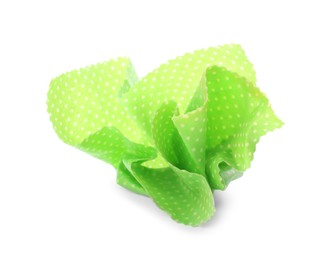 Photo of Crumpled green beeswax food wrap on white background