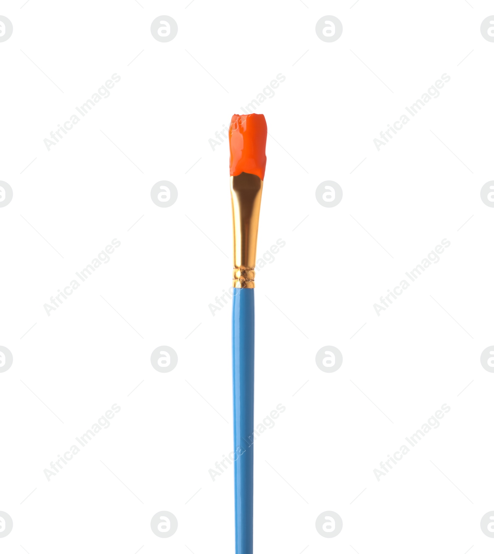 Photo of Brush with orange paint isolated on white