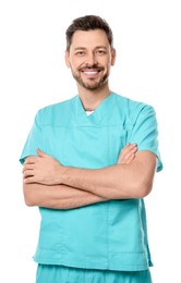 Doctor or medical assistant (male nurse) in uniform on white background