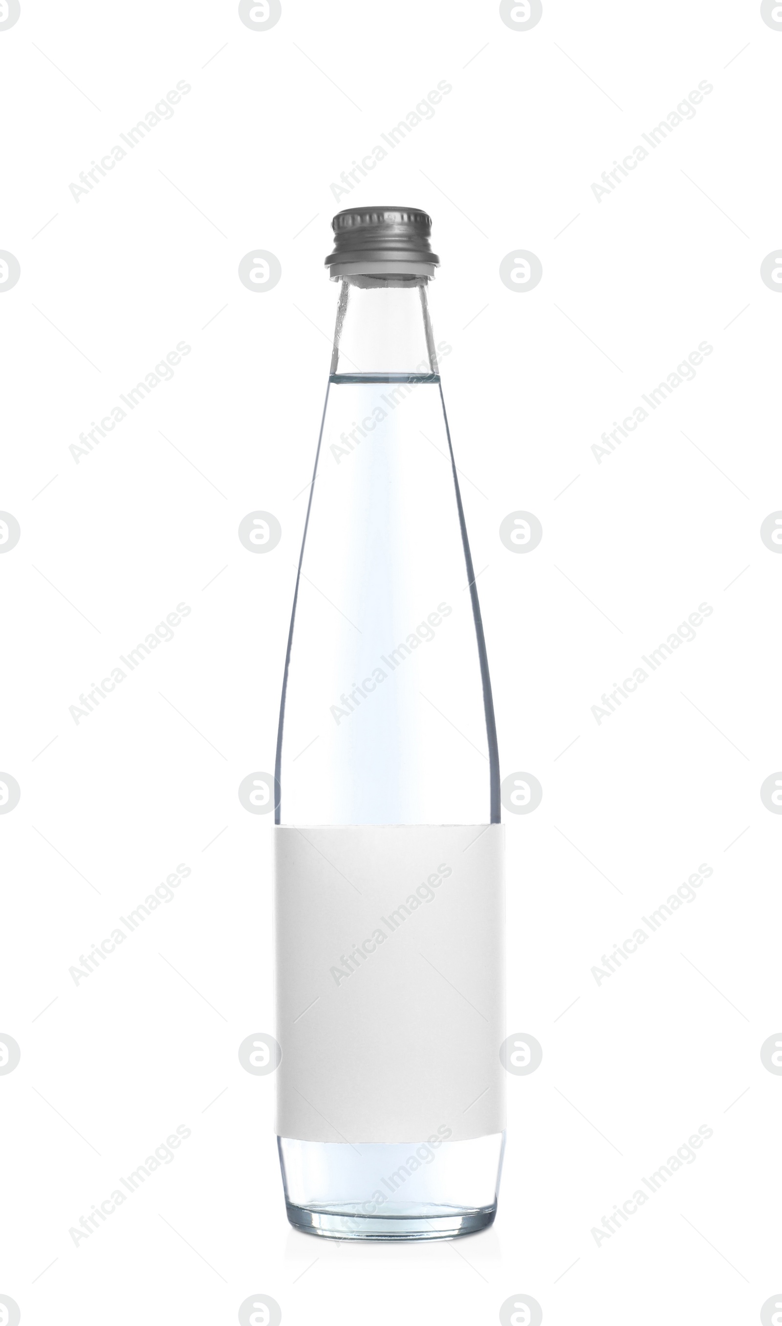 Photo of Glass bottle with soda water isolated on white