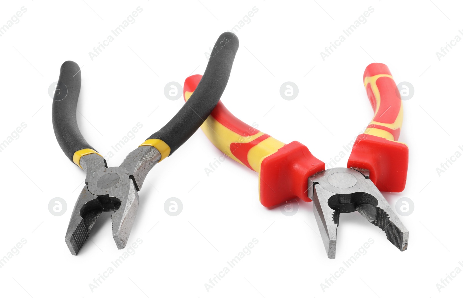 Photo of Different pliers isolated on white. Construction tool