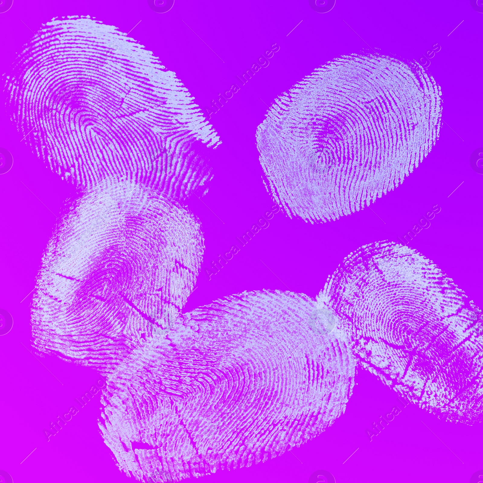 Image of Set of different fingerprints on color background 