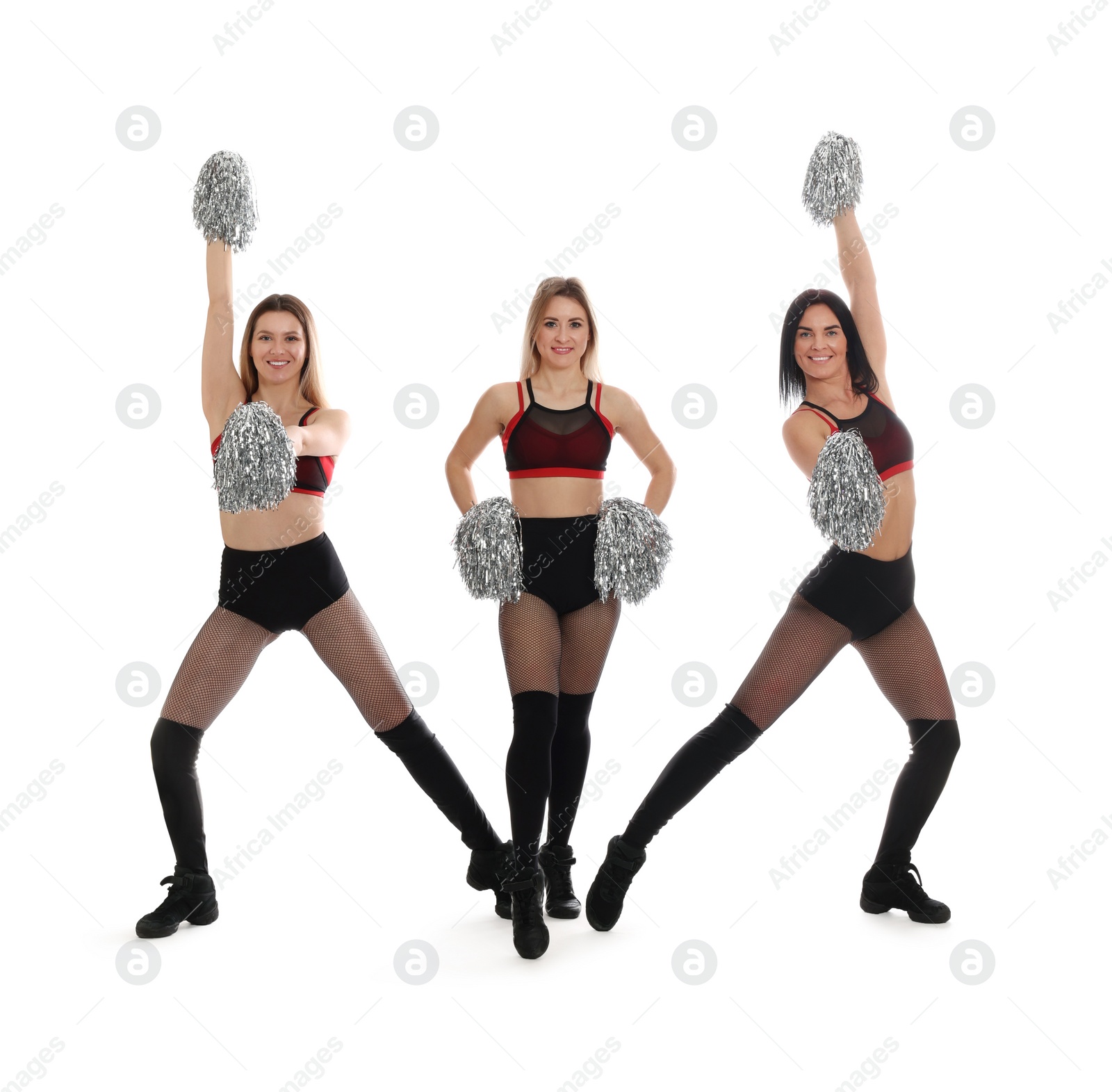 Photo of Group of beautiful cheerleaders on white background