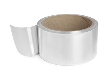 Roll of aluminum adhesive tape on white background