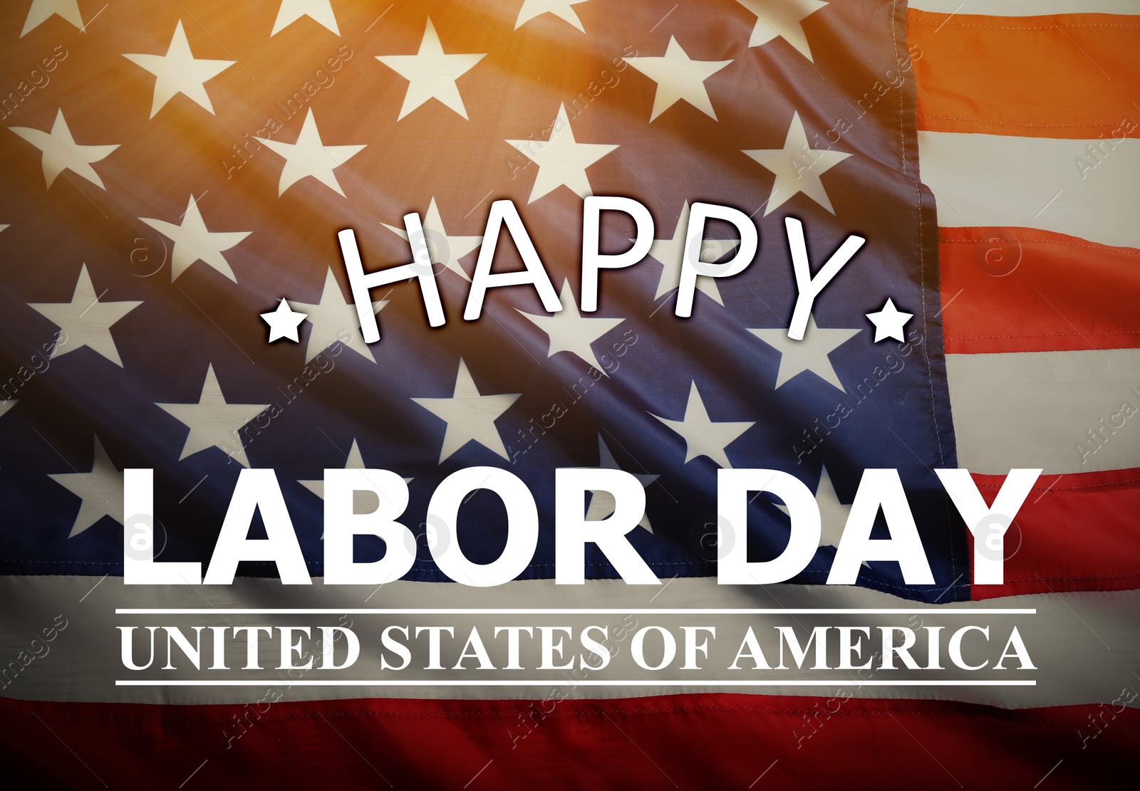 Image of Happy Labor Day. American flag as background, closeup view