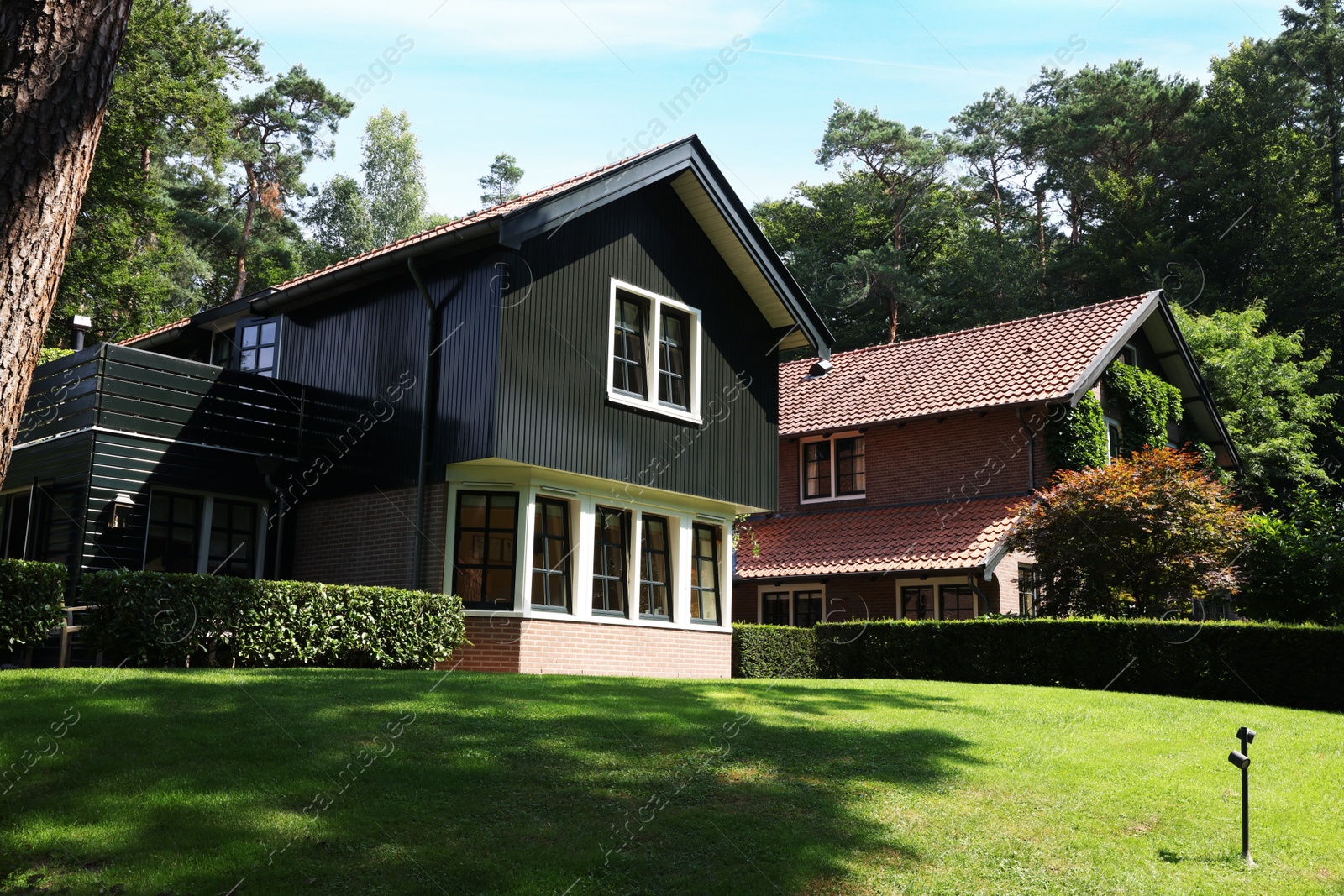 Photo of Picturesque view of beautiful house and plants on sunny day