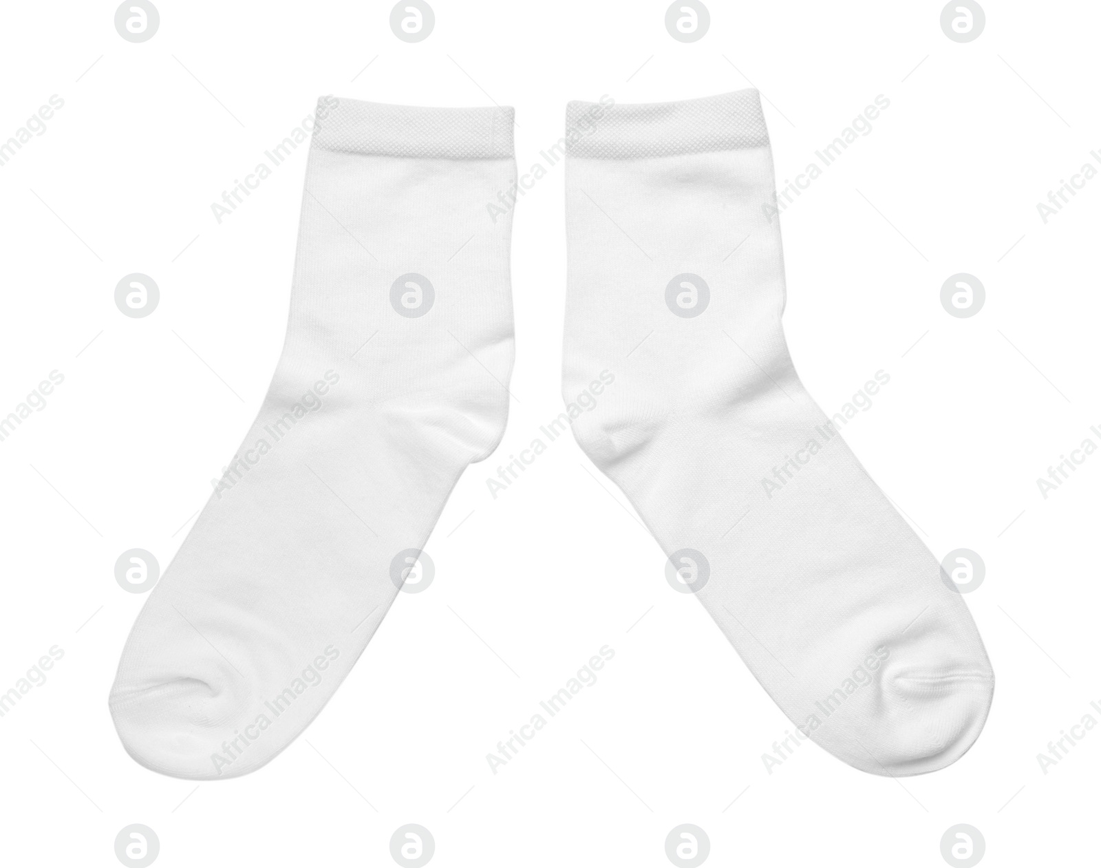 Photo of Pair of new socks isolated on white, top view