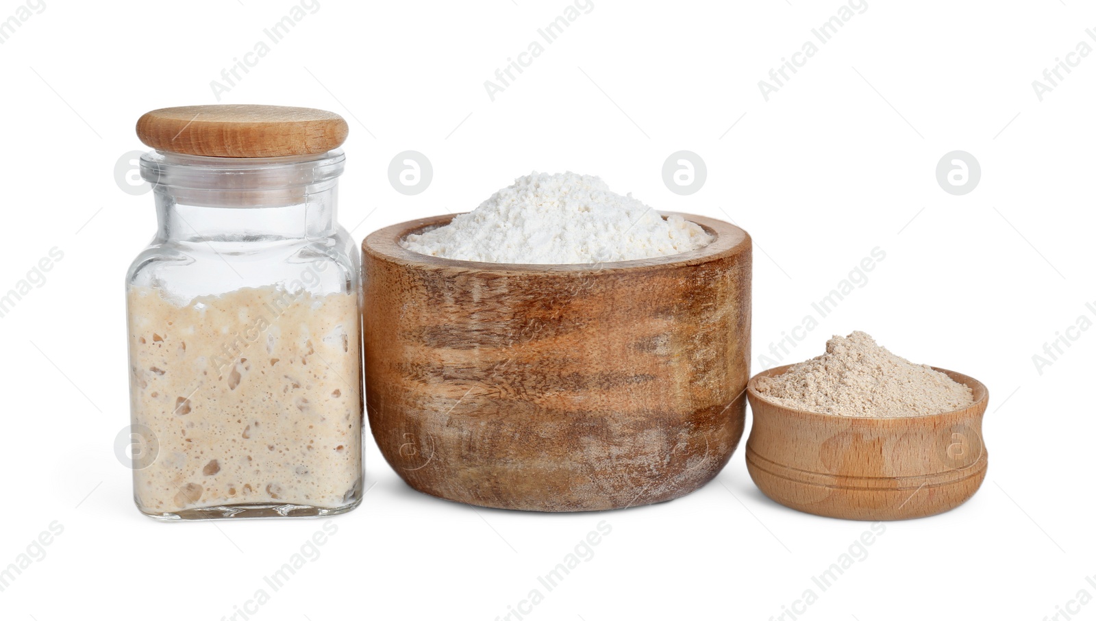 Photo of Fresh leaven and flour isolated on white